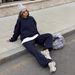 Women's Oversized Two-Piece Set Long Sleeved Solid Color Pullover Sweatshirt And Sweatpants Casual Outfit Polyester_ecoleips.com