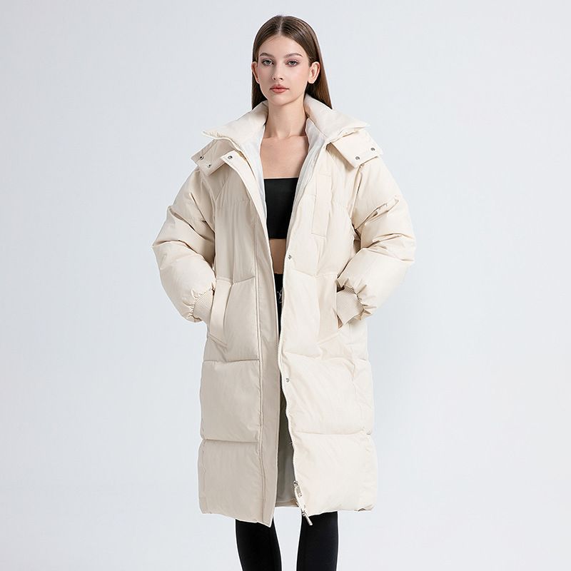 Women's Long Puffer Coat With Detachable Hood - Winter Warm Thickened Down Alternative Jacket, Oversized Loose Fit, Knee-Length Parka_ecoleips.com