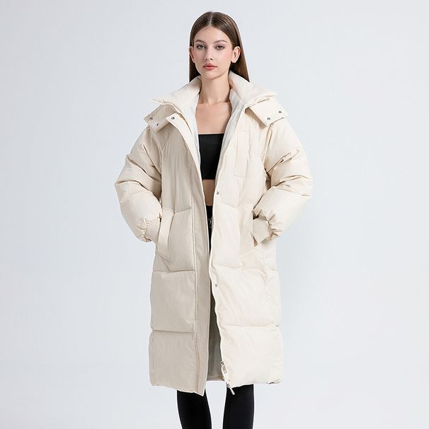Women's Long Puffer Coat With Detachable Hood - Winter Warm Thickened Down Alternative Jacket, Oversized Loose Fit, Knee-Length Parka_ecoleips.com