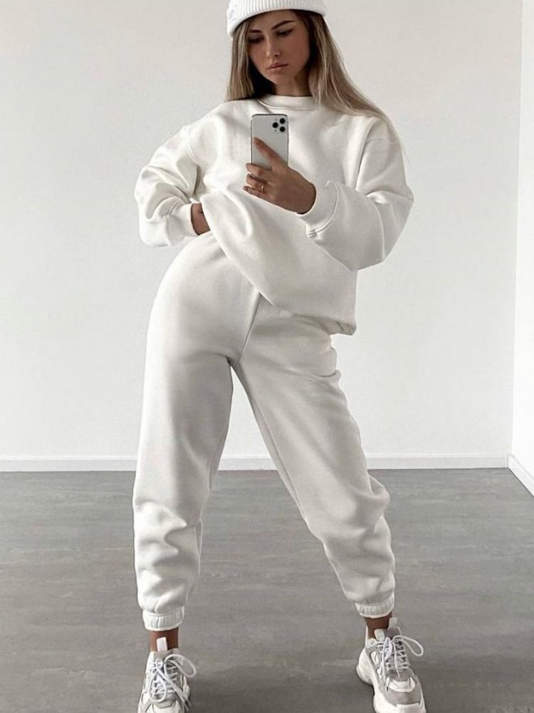 New European And American Fashion Suit Women's Long-sleeved Loose Crew Neck Sweater Casual Sports Trousers_ecoleips.com
