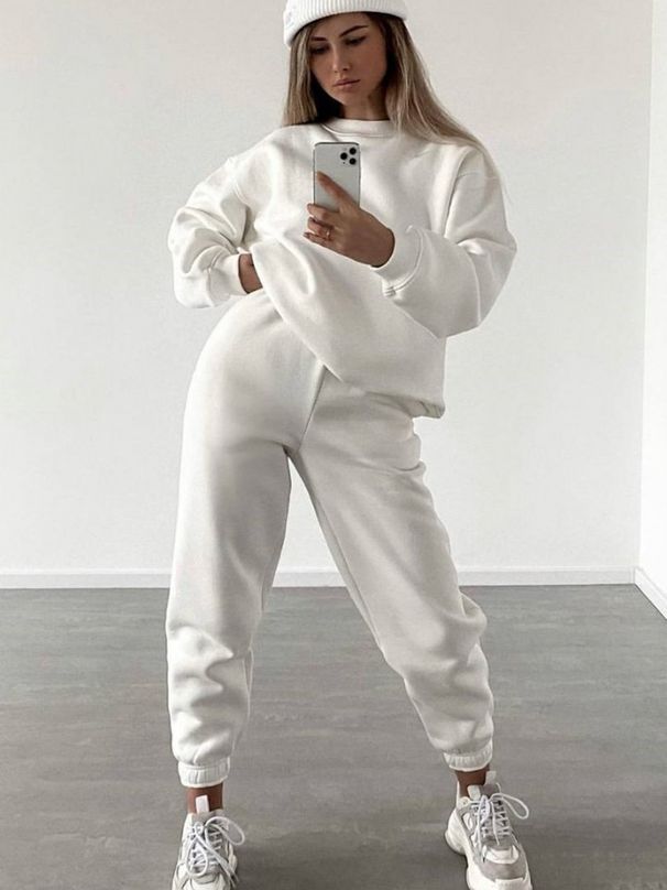 New European And American Fashion Suit Women's Long-sleeved Loose Crew Neck Sweater Casual Sports Trousers_ecoleips.com