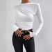 Ladies Long Sleeved T-Shirt Slim Fit Bottoming Shirt Half Turtleneck European American Style Solid Color Versatile Pleated Design Top_ecoleips.com