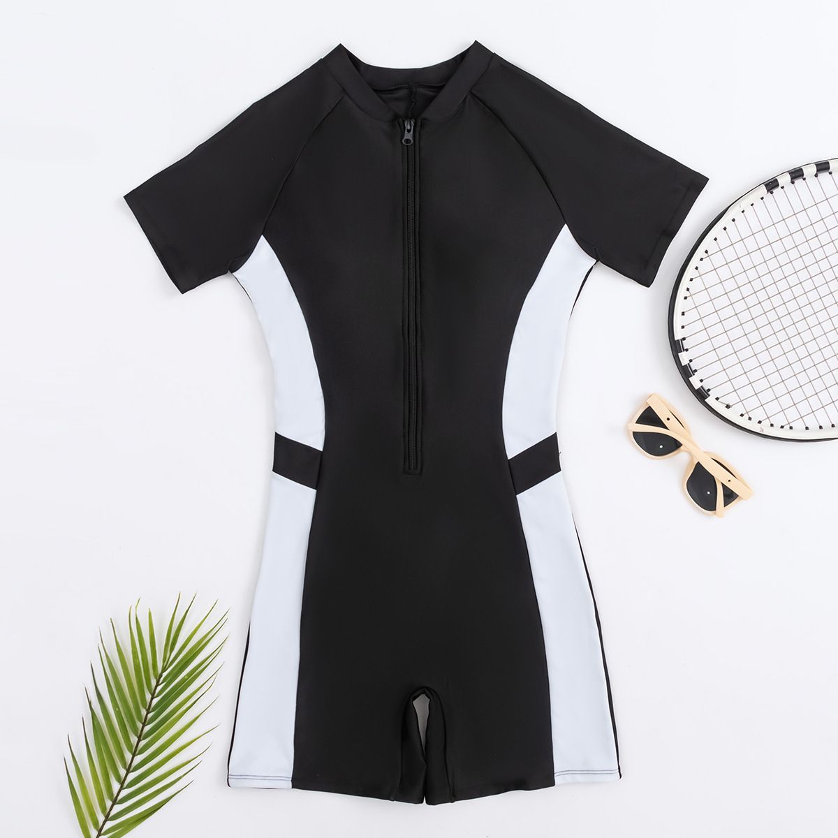 Women's Clothing New One Piece Swimsuit Short Sleeved Boxer Women's Swimsuit One Piece Sports Style Swimsuit Spot_ecoleips.com