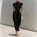 Women's High-Waisted Midi Skirt Spring/Summer High Neck Loose Top European American Style Casual Commuter Dress_ecoleips.com