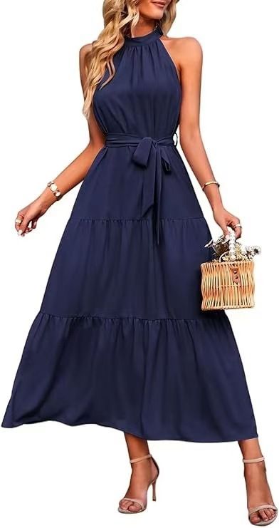 Women's Halter Tie Dye Print Layered Maxi Dress – Adjustable Straps With Boho Chic Design For Summer 2026_ecoleips.com
