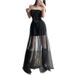 2025 Summer New Women's Clothing Tube Top Sequin Tube Top Mesh Splicing High Waist Long Skirt Dress_ecoleips.com