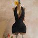 Mini Dress For Women Simple Solid Color Pleated Drawstring Backless Design With Metal Buckle Knot America Style New_ecoleips.com