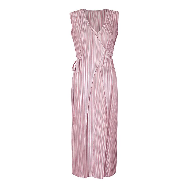Women's Clothing Original Design Solid Color Splicing Medium And Long Loose Pleated Light Dress_ecoleips.com