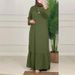 Women's Clothing Puff Sleeves Ruffle Hem Dress Retro Robe Pocket Women's Loose Long Dress_ecoleips.com