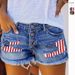 Distressed Denim Shorts Women's High Waisted Straight Leg Ripped Fringe Summer Casual Shorts With Flag Patch & Letter Print_ecoleips.com