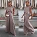 Women's Clothing Summer Women's Fashion Solid Color Round Neck Top Wide Leg Pants Suit_ecoleips.com