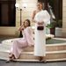 "Women's Solid Color Bodycon Dress - Asymmetrical Neckline & Backless Slit Design, Long Sleeve Fitted Dress, White/Black/Pink/Light Blue, XS-XXXL"_ecoleips.com