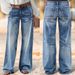 Women's Clothing High-Waisted Wide-Leg Jeans Women's Clothing Retro Washed Distressed Loose Straight Leg Floor-Length Pants Spring Summer_ecoleips.com