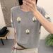 Small Floral Embroidery Puff Sleeve Ice Silk Knit Top For Women, European Station 2026 Spring New European-Style Women's_ecoleips.com