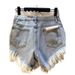 European Station 2026 Summer New Style Patchwork Crochet Lace Trim High-Waisted Slimming Raw Edge Denim Shorts For Women_ecoleips.com