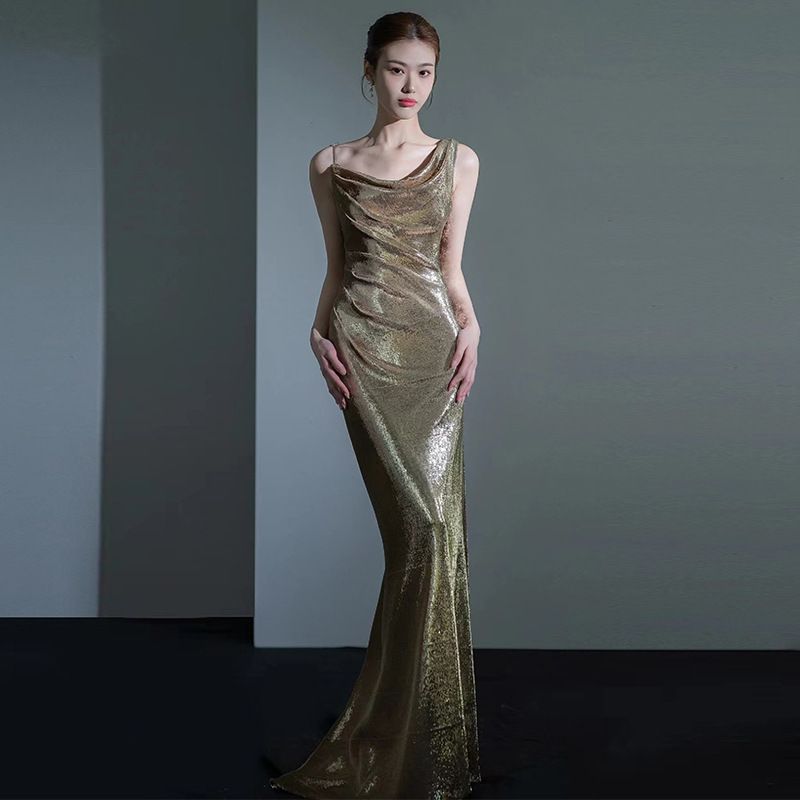 Women's Clothing fishtail evening dress female new temperament sequined annual meeting host sexy backless bride toast dress_ecoleips.com