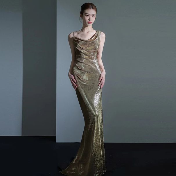 Women's Clothing fishtail evening dress female new temperament sequined annual meeting host sexy backless bride toast dress_ecoleips.com