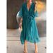 Aria Basics Aria Basics 2025 New European And American Women's Fashion Cross-Border Solid Color Tie Long Batwing Sleeve Irregular Dress_ecoleips.com