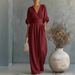 Elegant V-Neck Women's Jumpsuit Waist Cinching Spring/Summer New 2026 European And American Cross Border Style for Amazon_ecoleips.com
