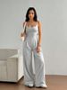 Summer Women's Grey Jumpsuits, Sleeveless Halter Design, Backless, Loose Wide-leg Styles_ecoleips.com