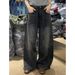 Women's Clothing Women's Plus Size Rhinestone Jeans Starry Sky Design Heavy Duty Wide Leg Pants Loose Fit Curved Hem Autumn Winter Fashion_ecoleips.com