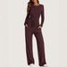 Women's Asymmetrical Design Casual Jumpsuit Long Sleeve Wide Leg Pants Multi-Occasion Sportswear Set Comfortable Stretchy Polyester Spandex Blend_ecoleips.com