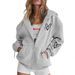 Women's Clothing Fashion Printed Hooded Zip Up Cardigan Loose Casual Long Sleeved Boyfriend Style Jacket Women's Outerwear Print_ecoleips.com