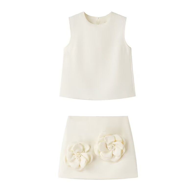 Women's Casual Sleeveless Top & Floral Skirt Set Summer Outfit Two-Piece Set Comfortable Stretchy Fabric_ecoleips.com