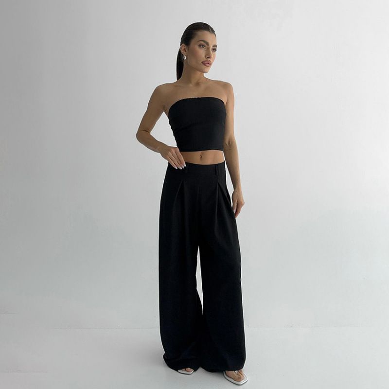 Summer Bandeau Vest Loose Wide-Leg Pants Suit With A Sense Of Design And Fashion For Casual Commuting_ecoleips.com