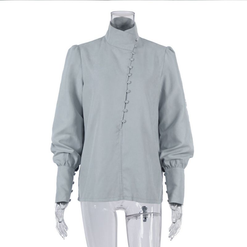 Women's Long-Sleeved White Shirt With Chinese-Style Stand Collar, Elegant For Work, Casual, And Fashion_ecoleips.com