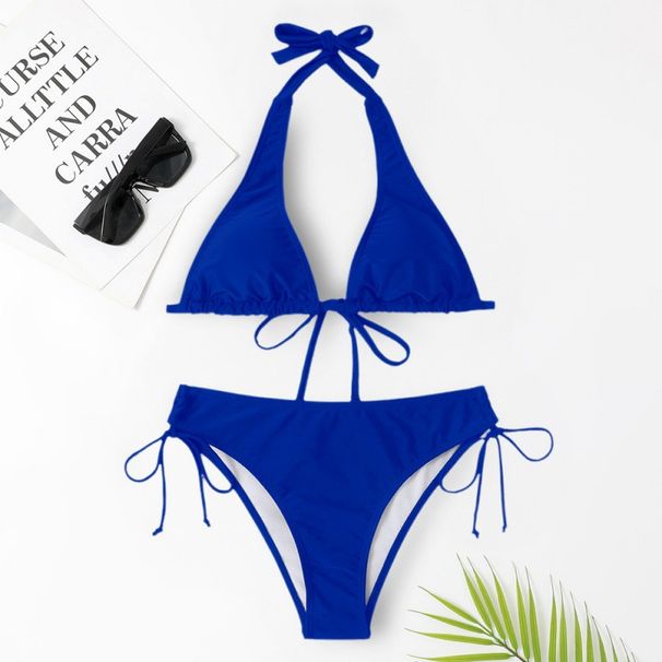 Women's Clothing Strappy Sexy Bikini Sexy High End Solid Color Beach Vacation Swimsuit_ecoleips.com