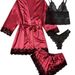Aria Basics New European And American Style Homewear Pajamas 4-Piece Lace Satin Camisole Women's Summer Set Robe Shorts Wholesale_ecoleips.com