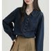 2026 Spring And Autumn New Women's Vintage Long-Sleeve Denim With POLO Collar, Loose Fit, Hong Kong Style Design, Trendy_ecoleips.com