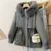 Petite Women's Designer Parka Coat - Short Puffer Jacket With Plush Sherpa Lining & Polo Collar (M-3XL, Beige/Khaki/Brown/Black/Gray)_ecoleips.com