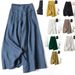 Women's Boho Linen Wide-Leg Palazzo Pants – High Waist Flowy Culottes With Pockets, Loose Fit Casual Beach Pants (Multiple Colors, Ready To Ship)_ecoleips.com
