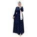 Modest Abaya Dress/Muslim Dress Women Elegant Muslim Abaya Dress With Bubble Sleeves & Tie-Waist – Modest Long Maxi Dress For Women (Blue)_ecoleips.com