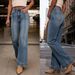 Women's Clothing Retro High-Waisted Slimming Wide Leg Jeans Washed Denim Trousers With Center Seam Detail For Spring/Summer_ecoleips.com