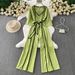Women's French Style Striped Square Neck Jumpsuit Casual Loose Fit Wide Leg Pants Tie Waist Summer Romper_ecoleips.com