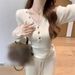 Women's Fleece Washed Knit Top V Neck Button Up Soft Lace Patchwork Pure Base Layer Autumn Winter_ecoleips.com