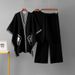 Women's Autumn Winter Knitwear Set Casual Wide Leg Pants Three Piece Outfit with Jacquard Shawl round Neck Top_ecoleips.com