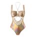 Laser Iridescent One-Piece Swimsuit With Cut-Out & Drawstring Detail - Shimmery Metallic Monokini For Beach & Pool_ecoleips.com