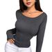 Voya Women's Sexy Style Slim Fit T-shirt Autumn And Winter Big Backless Design Sense Beautiful Back Top_ecoleips.com