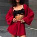 Casual Women's Clothing Solid Color Long-sleeved Hooded Drawstring Sweatshirt Shorts Set Jacket Shorts Two-piece Set_ecoleips.com