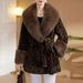 Women's Clothing Luxury Leopard Print Faux Fur Coat – Oversized Detachable Fur Collar & Waist Belt (L-XXL, 15 Colors)_ecoleips.com