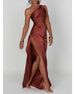 Women's Clothing Design Temperament Sexy Slim Shoulder Slit Satin Dress Women_ecoleips.com