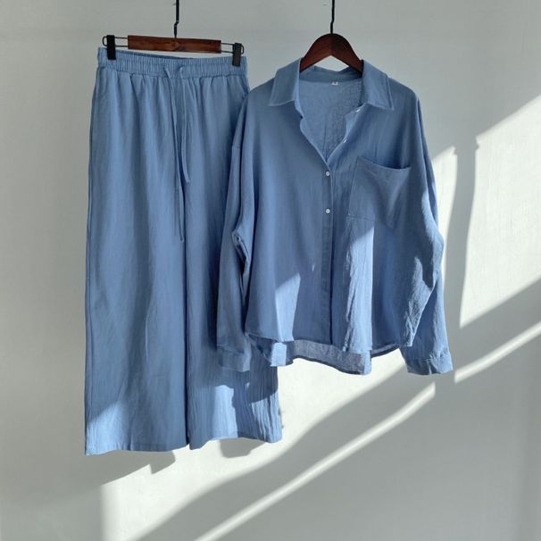 Women's Vintage 2 Piece Set High Waist Loose Trousers Cotton Linen Blend Shirt Pants Outfit Plus Size_ecoleips.com