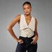 Women's Polka Dot Sleeveless Vest Buttoned Front Fitted Top V Neck Elegant Formal Sailor Style_ecoleips.com