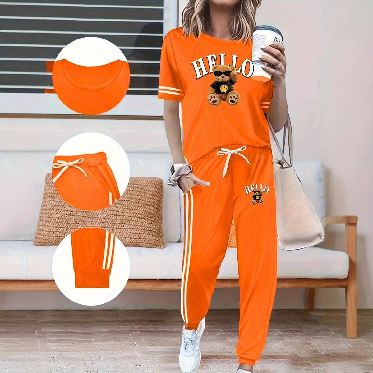 Women's Clothing Spring Summer Two Piece Set Round Neck Short Sleeve High Waisted Pants With Side Pockets_ecoleips.com