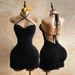 Sensual Bodycon Mini Dress With Ruffle Trim, Backless Halter Neck, And Waist-Gathering Pleats For A Flattering Fit_ecoleips.com
