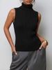 Elegant Office Turtleneck Ribbed Knit Tank Top, Sleeveless Slim Commuter Basic Blouse_ecoleips.com